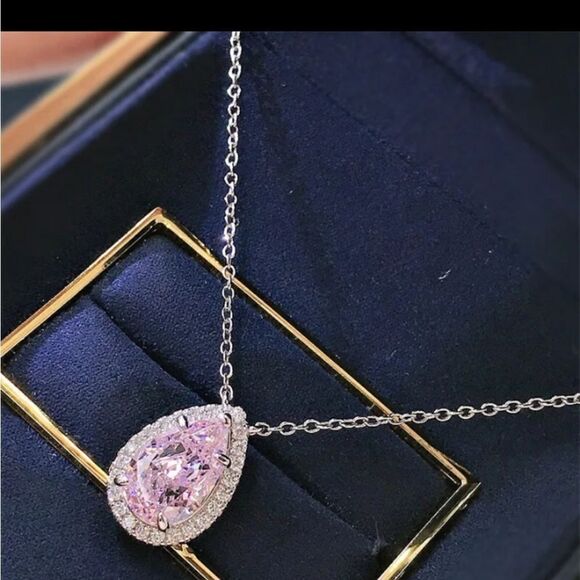Pink sapphire Diamond silver necklace - Picture 2 of 4